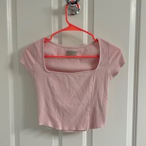 Urban Outfitters pink ribbed square-neck short sleeve top